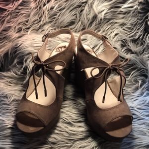 Fergalicious Vicky tan faux suede wedge sandal